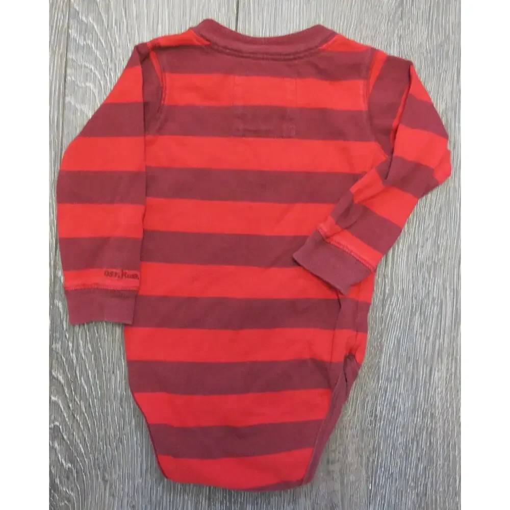 OSHKOSH Boys Shirt Long Sleeve Snaps Size 18 Months Red Stripe Casual Play